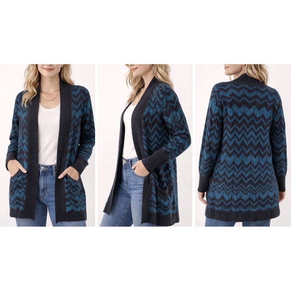 Missoni for Target Women Dark Blue Chevron Print Cotton Wool Open Cardigan L